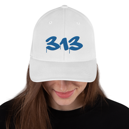 Detroit '313' Fitted Baseball Cap (Tag Font) | Azure