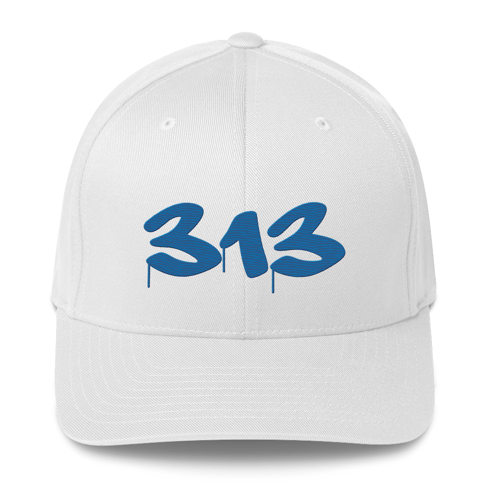 Detroit '313' Fitted Baseball Cap (Tag Font) | Azure