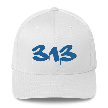 Detroit '313' Fitted Baseball Cap (Tag Font) | Azure