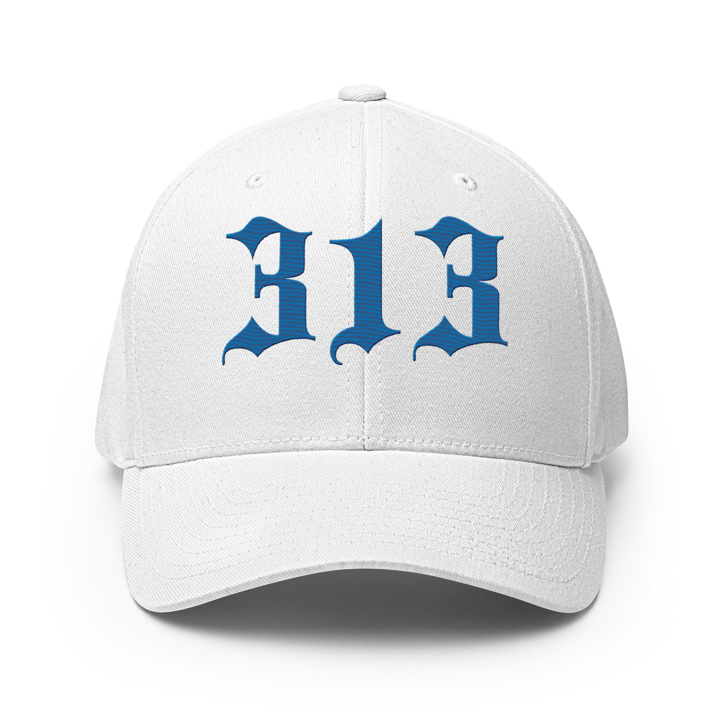 Detroit '313' Fitted Baseball Cap (Old English) | Azure