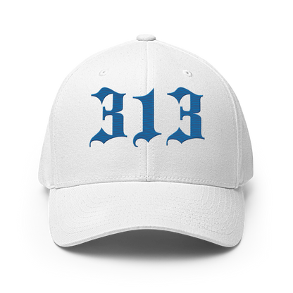 Detroit '313' Fitted Baseball Cap (Old English) | Azure