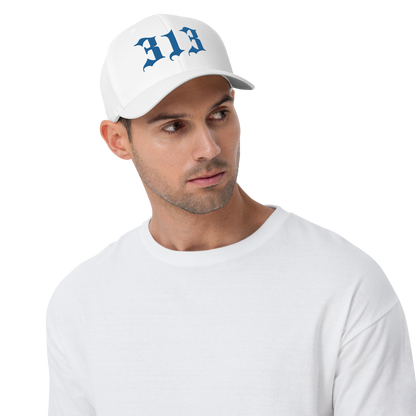 Detroit '313' Fitted Baseball Cap (Old English) | Azure