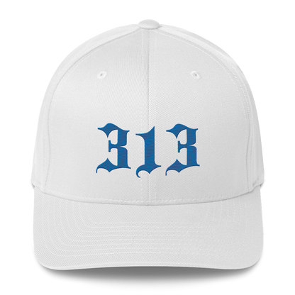 Detroit '313' Fitted Baseball Cap (Old English) | Azure