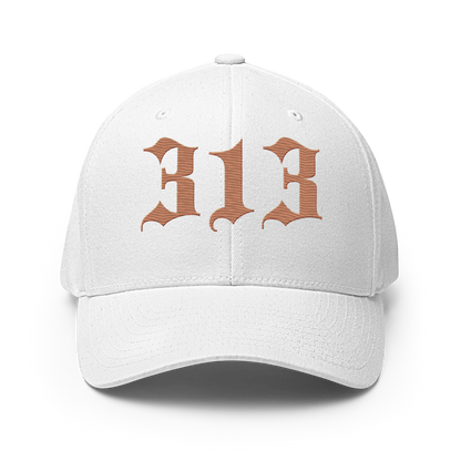 Detroit '313' Fitted Baseball Cap (Old English) | Copper