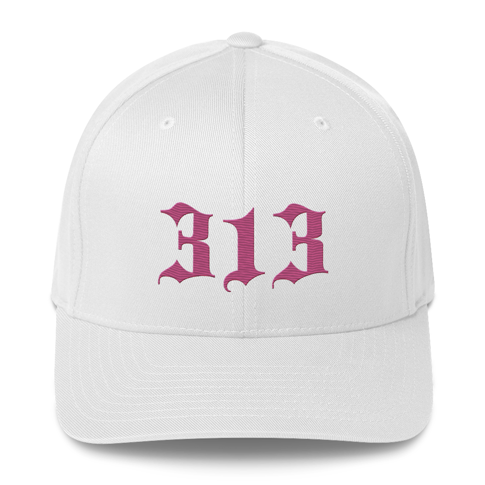 Detroit '313' Fitted Baseball Cap (Old English) | Apple Blossom Pink