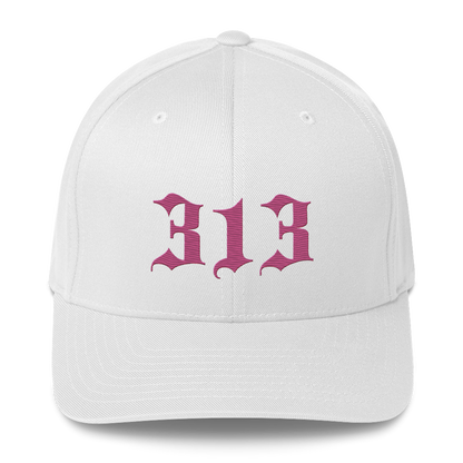 Detroit '313' Fitted Baseball Cap (Old English) | Apple Blossom Pink