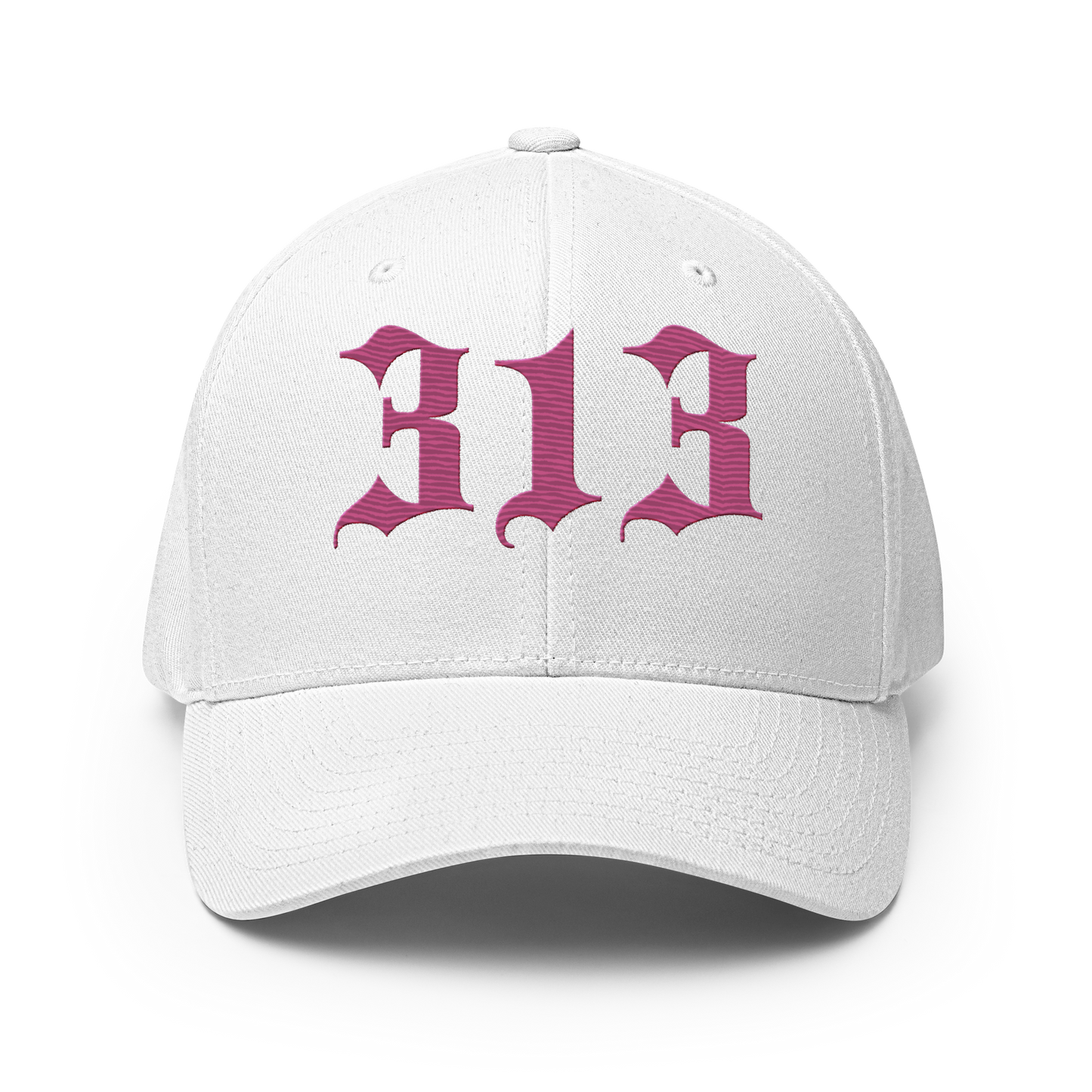 Detroit '313' Fitted Baseball Cap (Old English) | Apple Blossom Pink