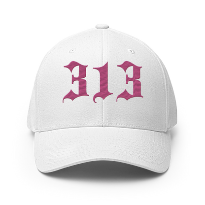 Detroit '313' Fitted Baseball Cap (Old English) | Apple Blossom Pink