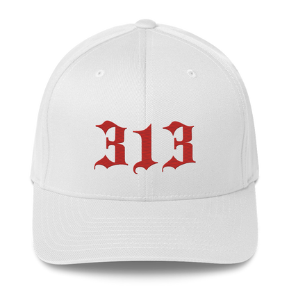 Detroit '313' Fitted Baseball Cap (Old English) | Alfform Red