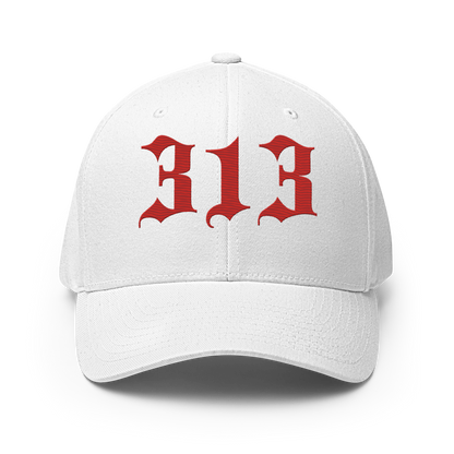 Detroit '313' Fitted Baseball Cap (Old English) | Alfform Red