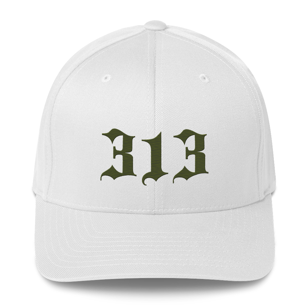 Detroit '313' Fitted Baseball Cap (Old English) | Army Green