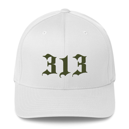 Detroit '313' Fitted Baseball Cap (Old English) | Army Green