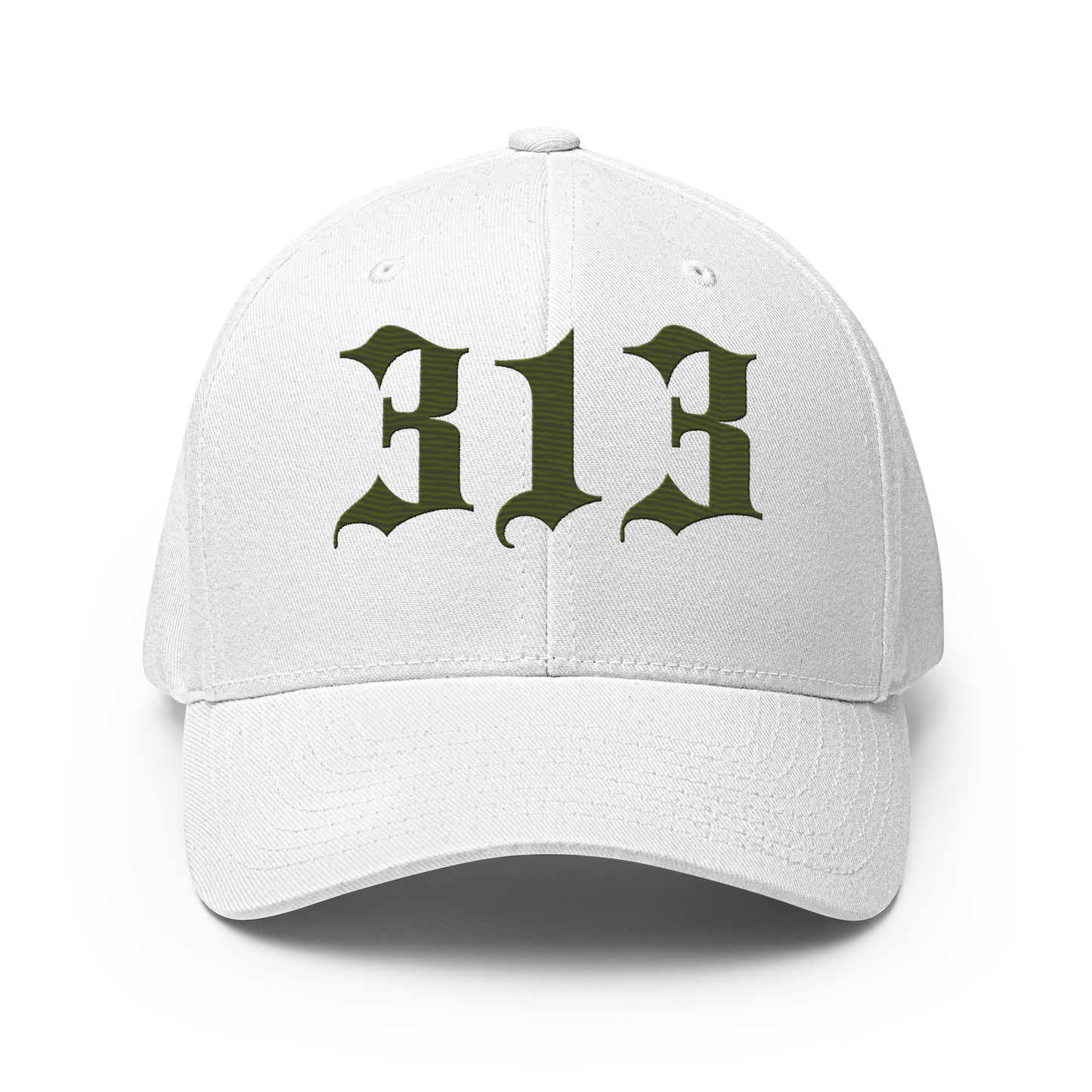 Detroit '313' Fitted Baseball Cap (Old English) | Army Green