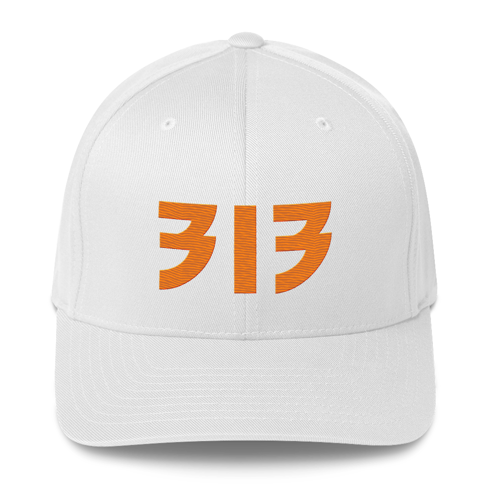 Detroit '313' Fitted Baseball Cap (Glam Font) | Orange