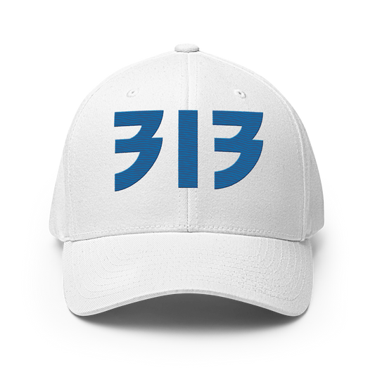 Detroit '313' Fitted Baseball Cap (Glam Font) | Azure