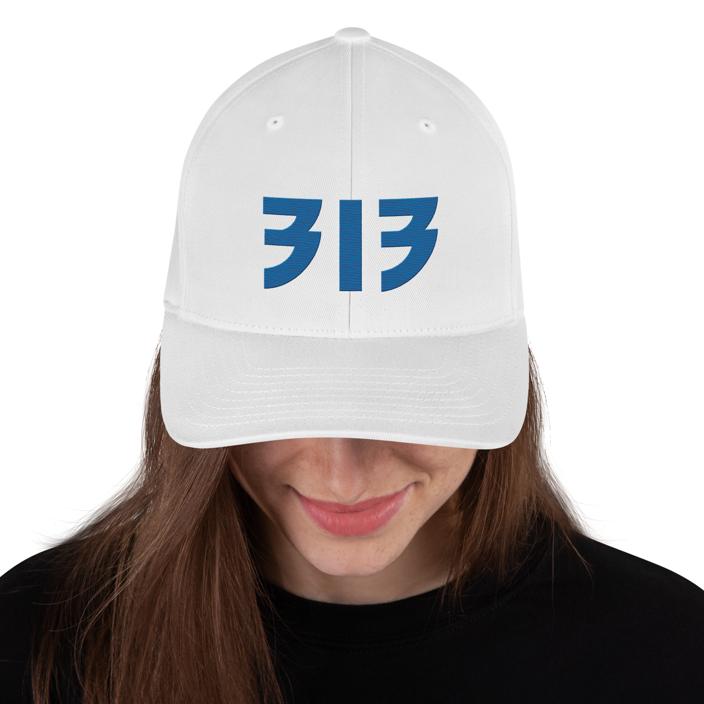 Detroit '313' Fitted Baseball Cap (Glam Font) | Azure