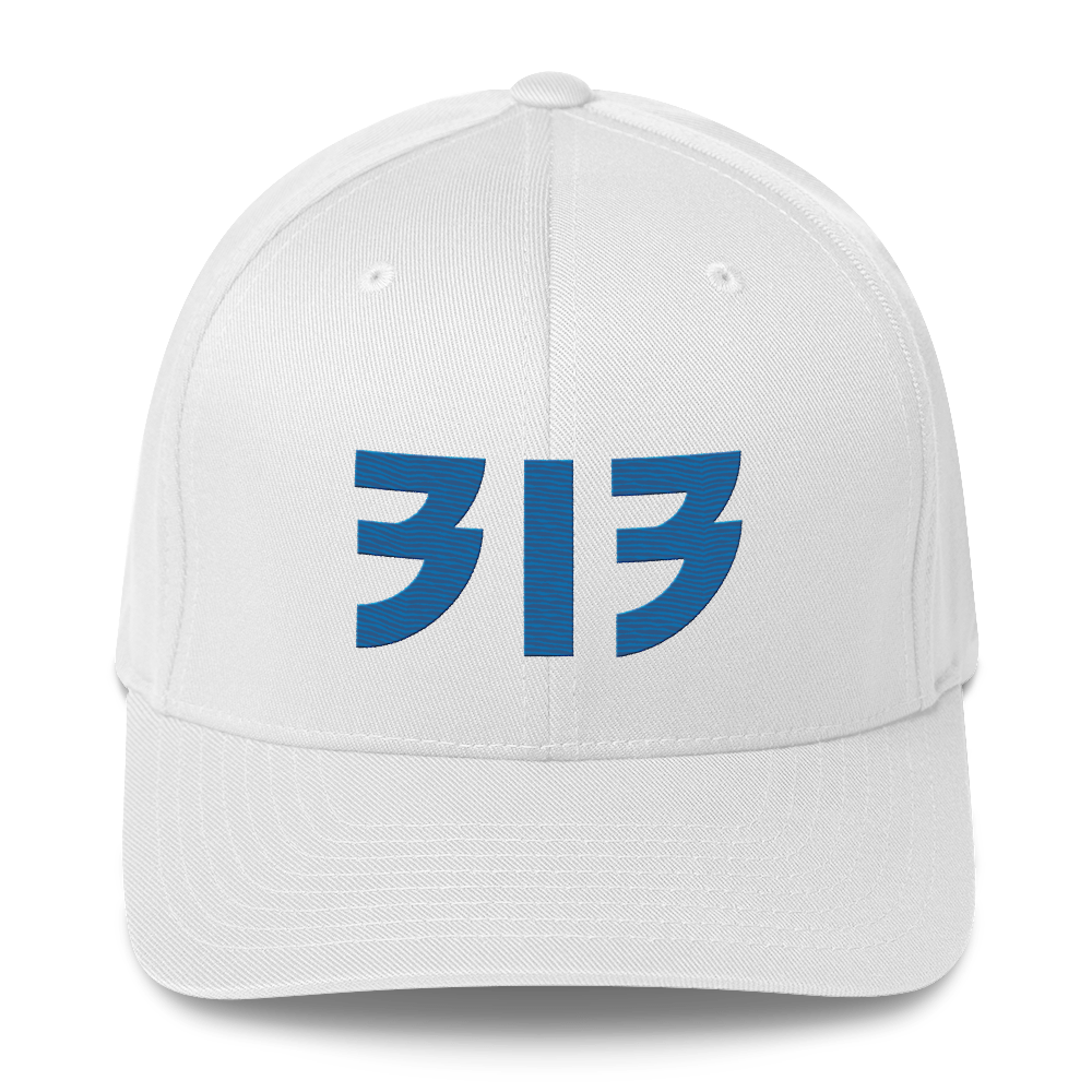 Detroit '313' Fitted Baseball Cap (Glam Font) | Azure