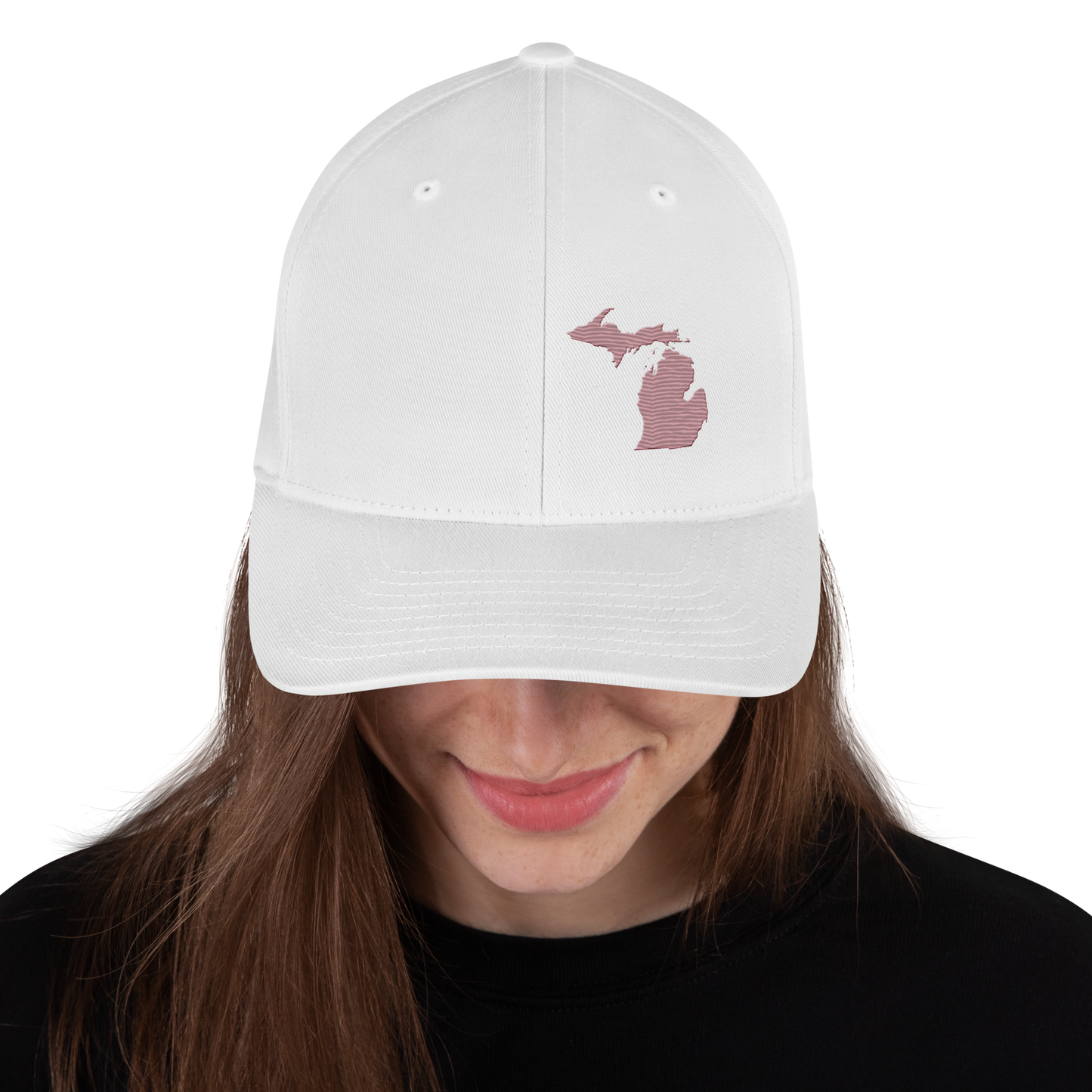 Michigan Fitted Baseball Cap | Cherry Blossom Pink Outline