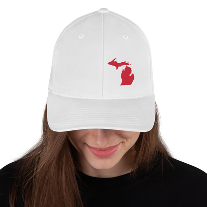 Michigan Fitted Baseball Cap | Lighthouse Red Outline