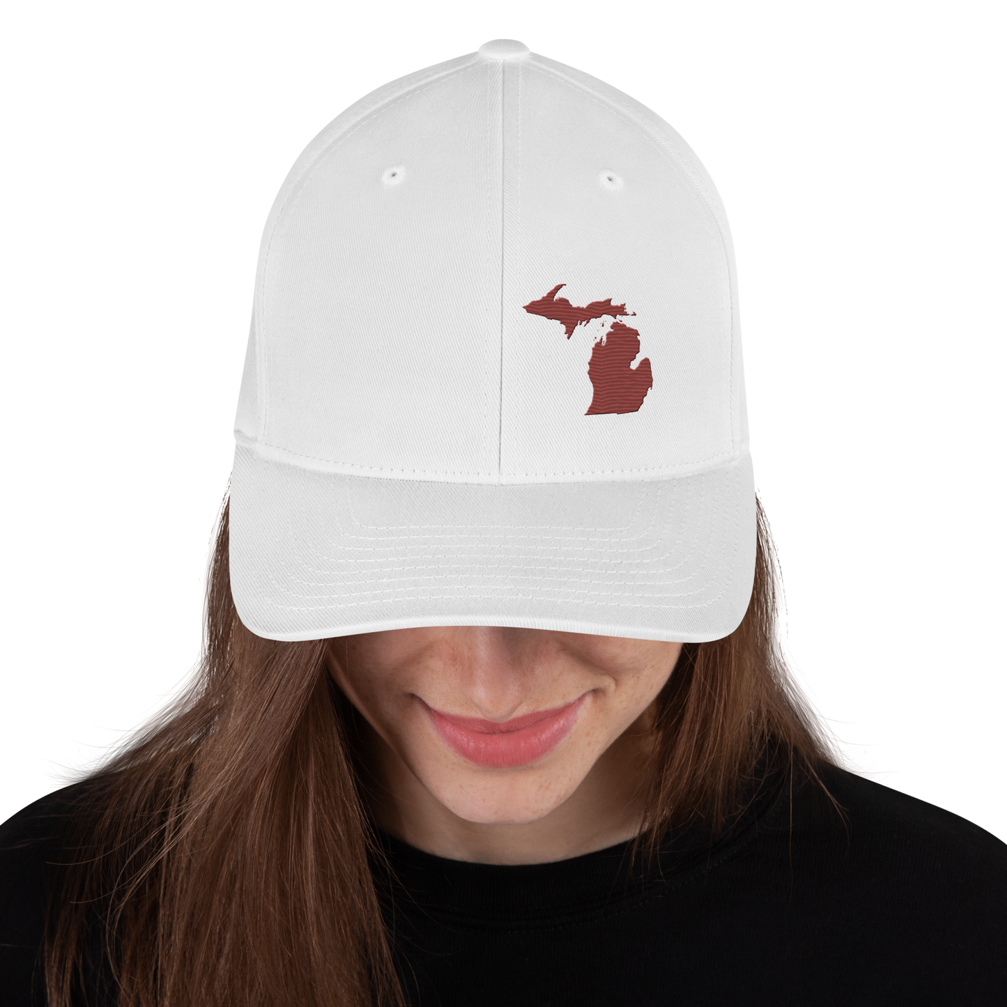 Michigan Fitted Baseball Cap | Ore Dock Red Outline