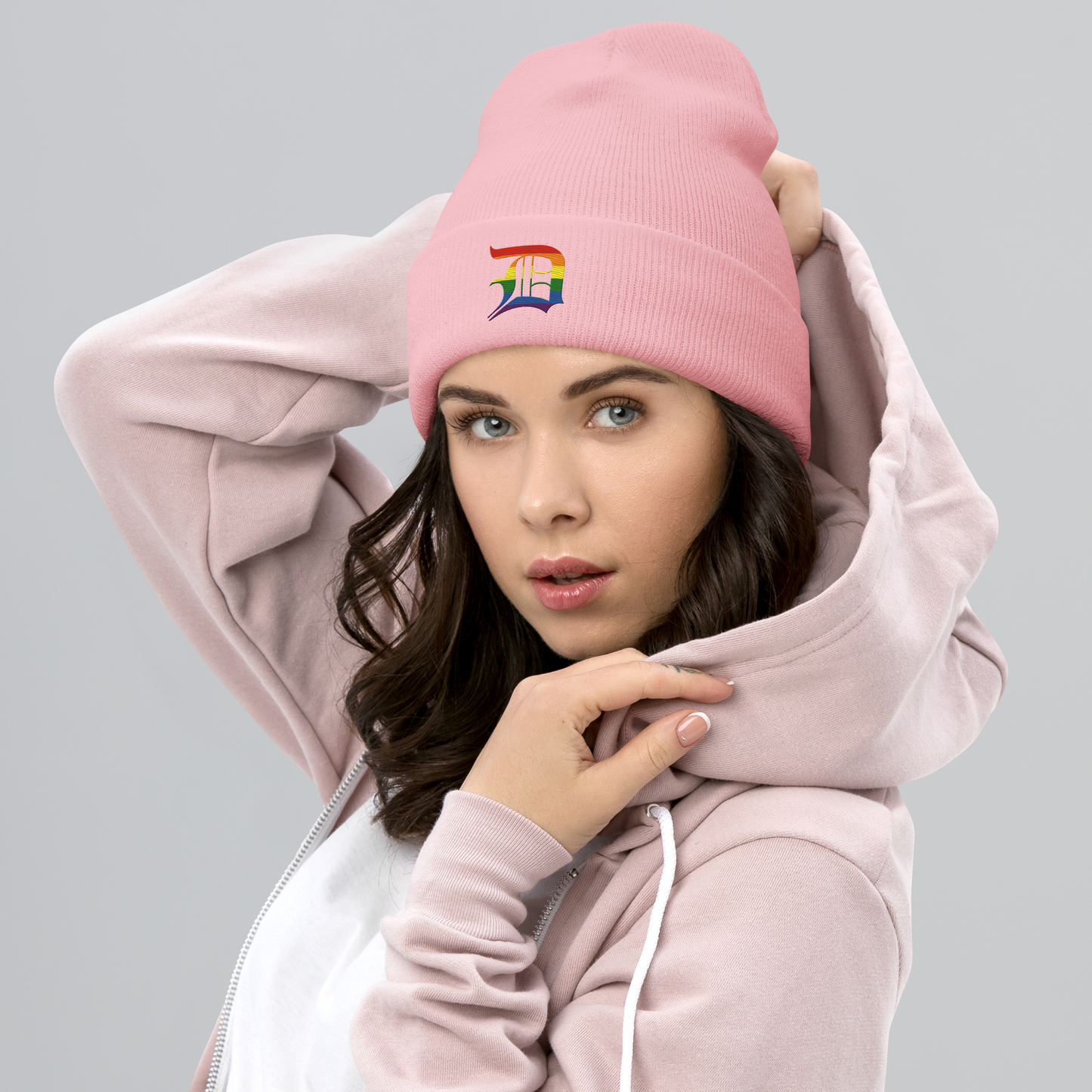 Detroit 'Old English D' Cuffed Beanie (Rainbow Pride Edition)