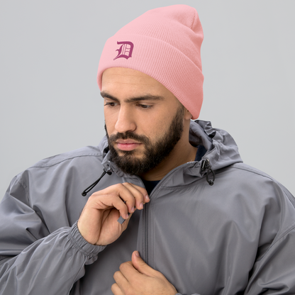 Detroit 'Old English D' Cuffed Beanie (Apple Blossom Pink)