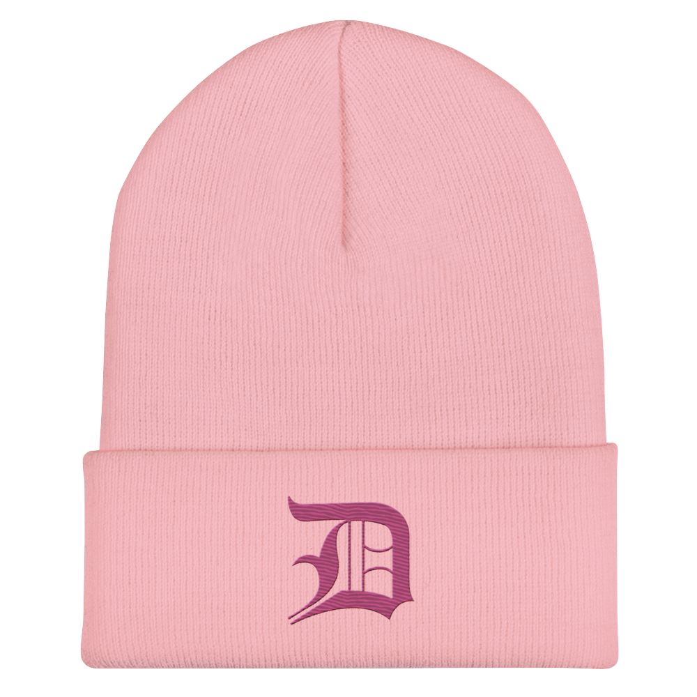 Detroit 'Old English D' Cuffed Beanie (Apple Blossom Pink)