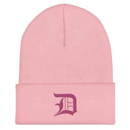 Detroit 'Old English D' Cuffed Beanie (Apple Blossom Pink)