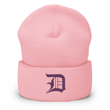 Detroit 'Old English D' Cuffed Beanie (Plum)