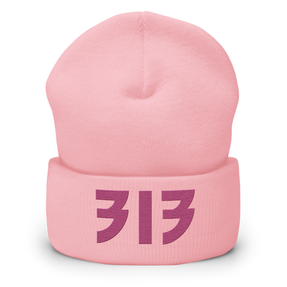 Detroit '313' Cuffed Beanie (Glam Font) | Apple Blossom Pink