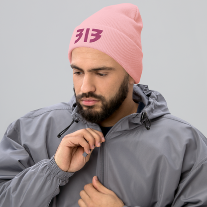 Detroit '313' Cuffed Beanie (Glam Font) | Apple Blossom Pink