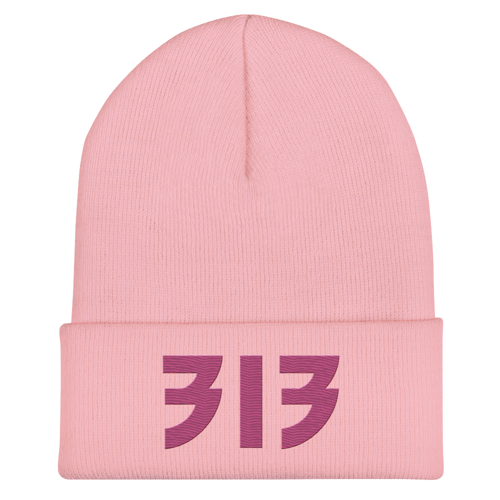 Detroit '313' Cuffed Beanie (Glam Font) | Apple Blossom Pink