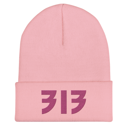 Detroit '313' Cuffed Beanie (Glam Font) | Apple Blossom Pink