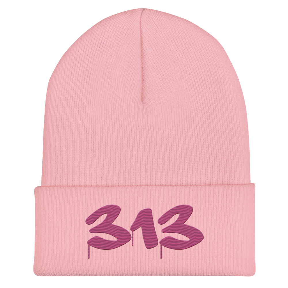 Detroit '313' Cuffed Beanie (Tag Font) | Apple Blossom Pink