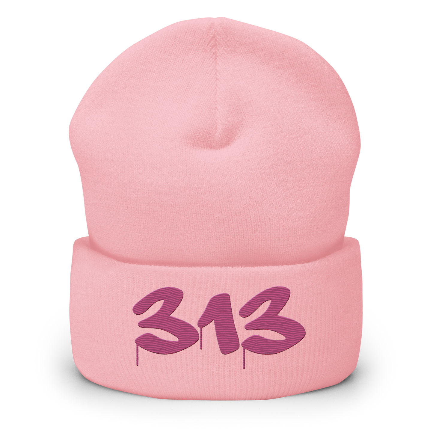 Detroit '313' Cuffed Beanie (Tag Font) | Apple Blossom Pink