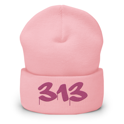 Detroit '313' Cuffed Beanie (Tag Font) | Apple Blossom Pink