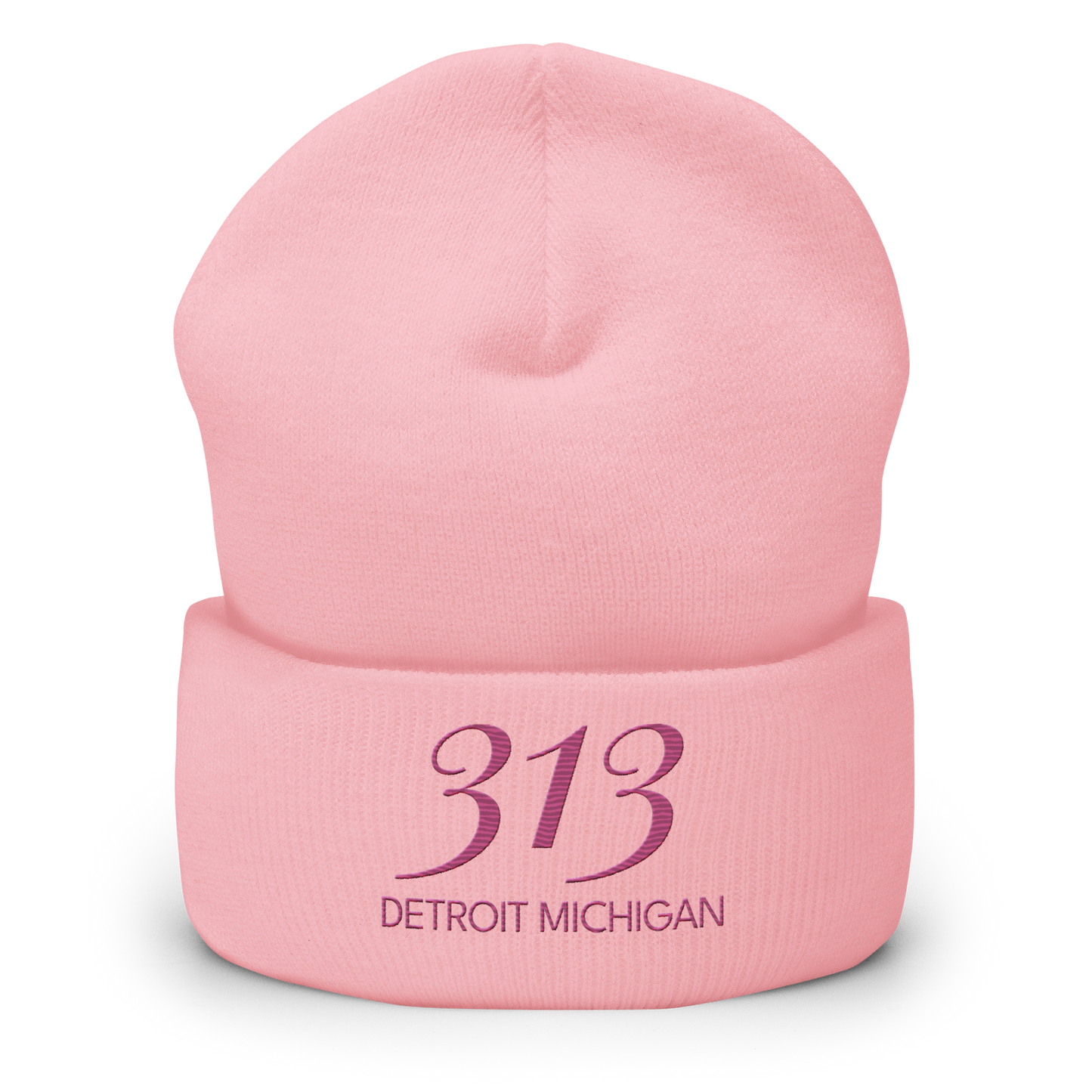 '313 Detroit Michigan' Cuffed Beanie | Apple Blossom Pink