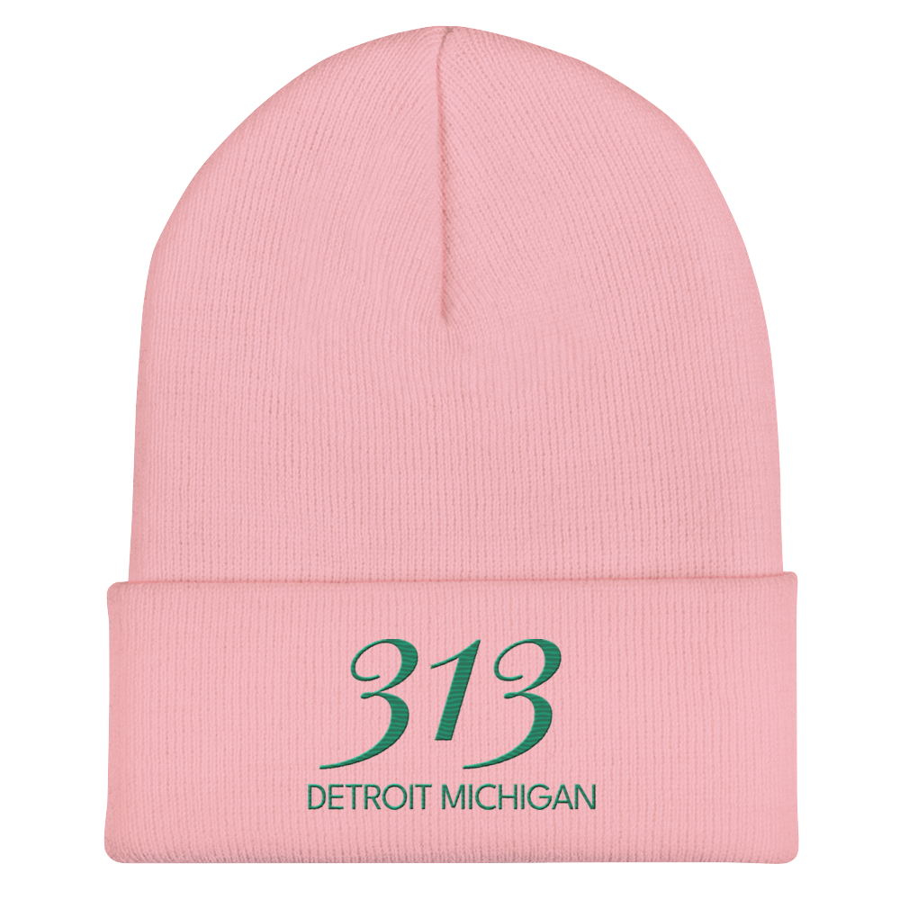 '313 Detroit Michigan' Cuffed Beanie | Emerald Green