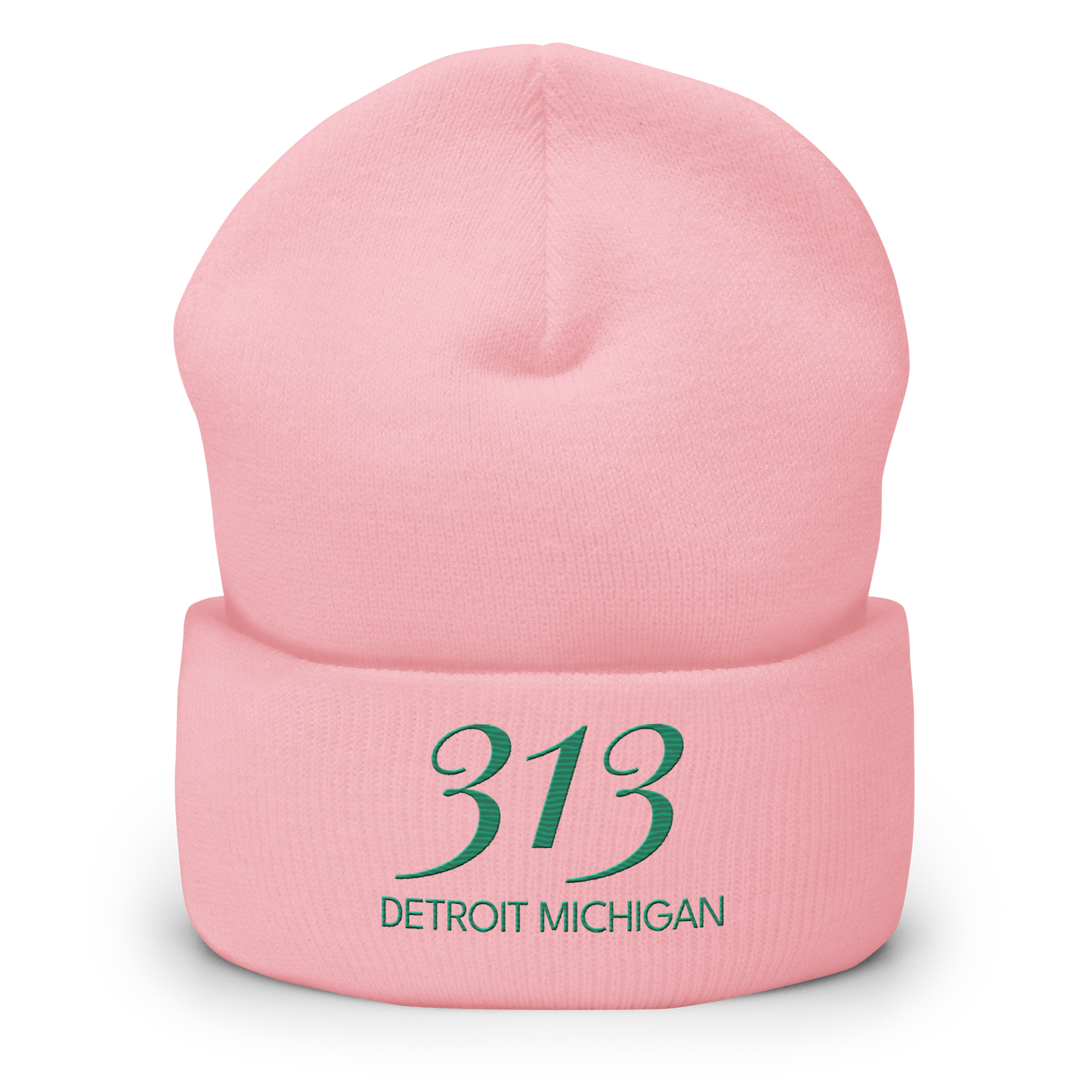 '313 Detroit Michigan' Cuffed Beanie | Emerald Green