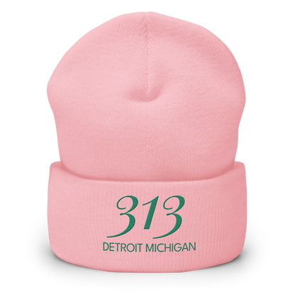 '313 Detroit Michigan' Cuffed Beanie | Emerald Green