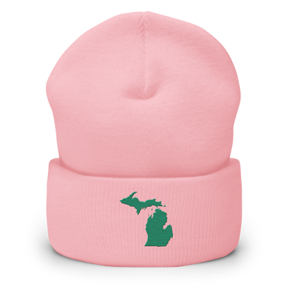 Michigan Cuffed Beanie | Emerald Green Outline