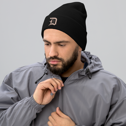 Detroit 'Old English D' Cuffed Beanie (Rose Gold)