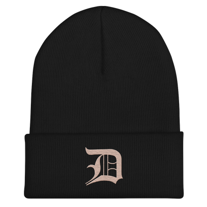 Detroit 'Old English D' Cuffed Beanie (Rose Gold)