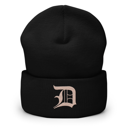 Detroit 'Old English D' Cuffed Beanie (Rose Gold)