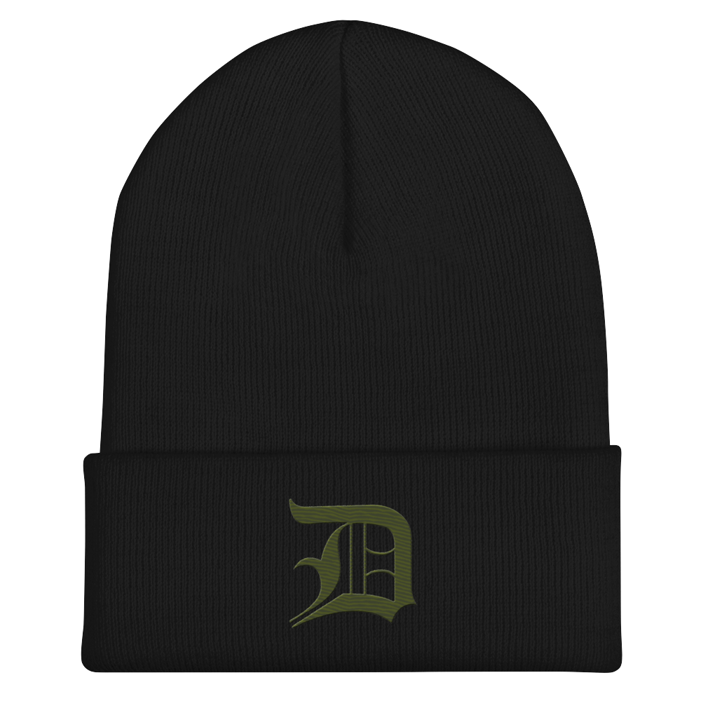 Detroit 'Old English D' Cuffed Beanie (Army Green)