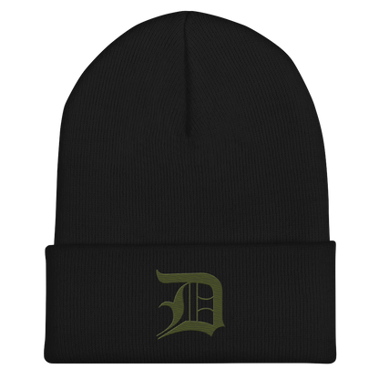 Detroit 'Old English D' Cuffed Beanie (Army Green)