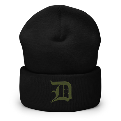 Detroit 'Old English D' Cuffed Beanie (Army Green)