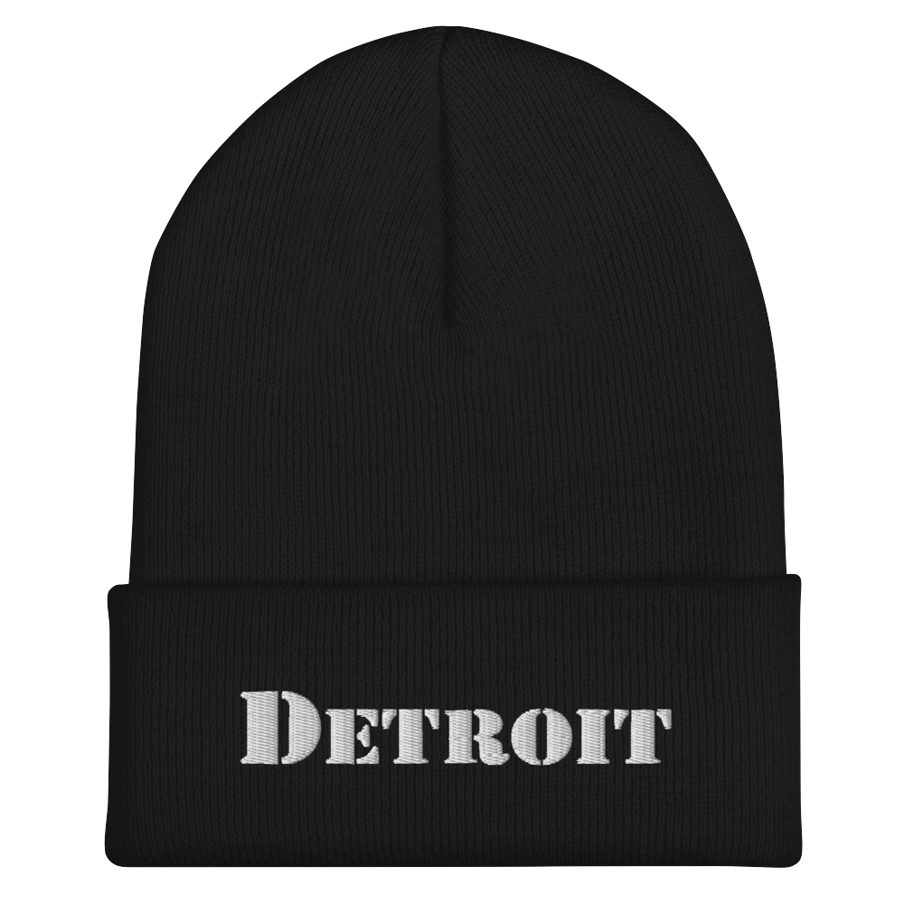 'Detroit' Cuffed Beanie (Army Font)