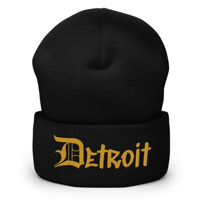 'Detroit' Cuffed Beanie (OED Tag Font) | Gold