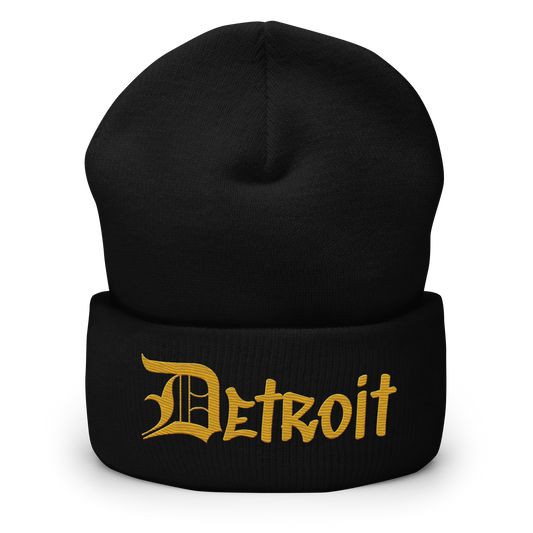 'Detroit' Cuffed Beanie (OED Tag Font) | Gold